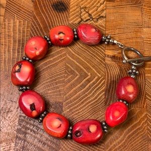 Natural Red Coral bracelet w/silver color inserts